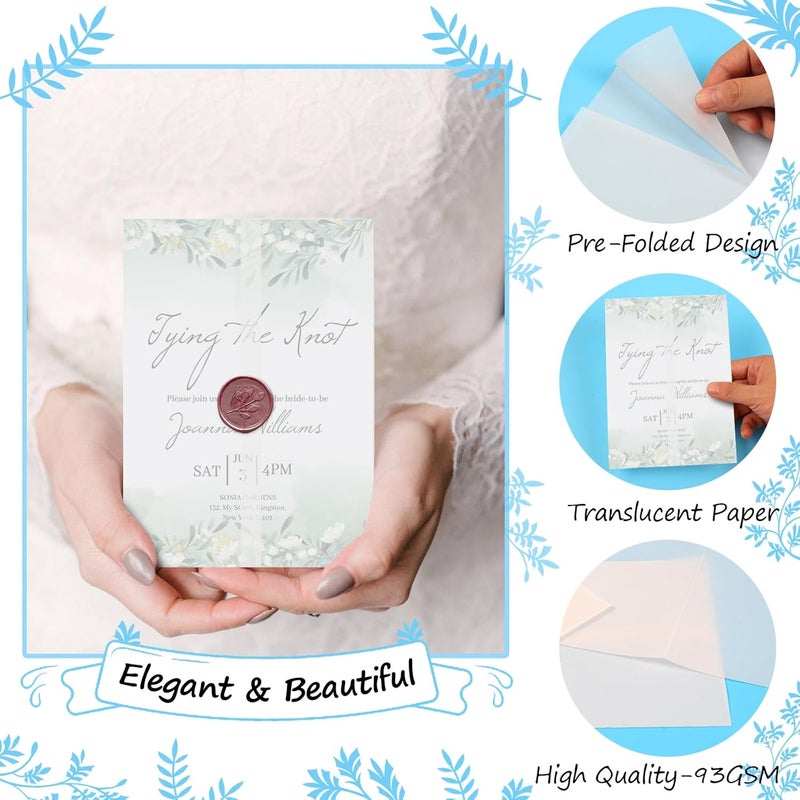Phinus Store 90 Pack Pre-Folded Vellum Jackets for 5x7 Invitations, Translucent Vellum Paper 5x7, 93 GSM Vellum Jackets for Envelope Liners, Invitation Paper for Weddings Birthdays Baby Showers - Image 4